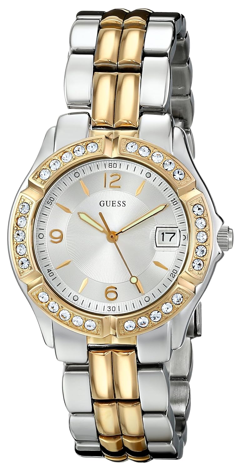 guess 女式 u0026l1 dazzling sporty silver & 金色 mid-size 手表
